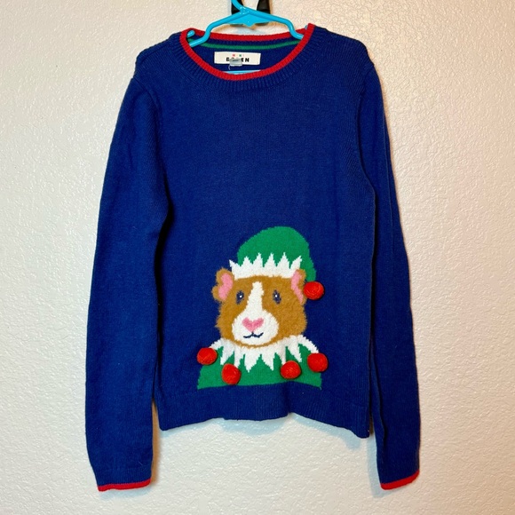 Mini Boden Christmas Elf Guinea Pig Sweater Navy Blue Size 8-9 Years - Picture 9 of 9